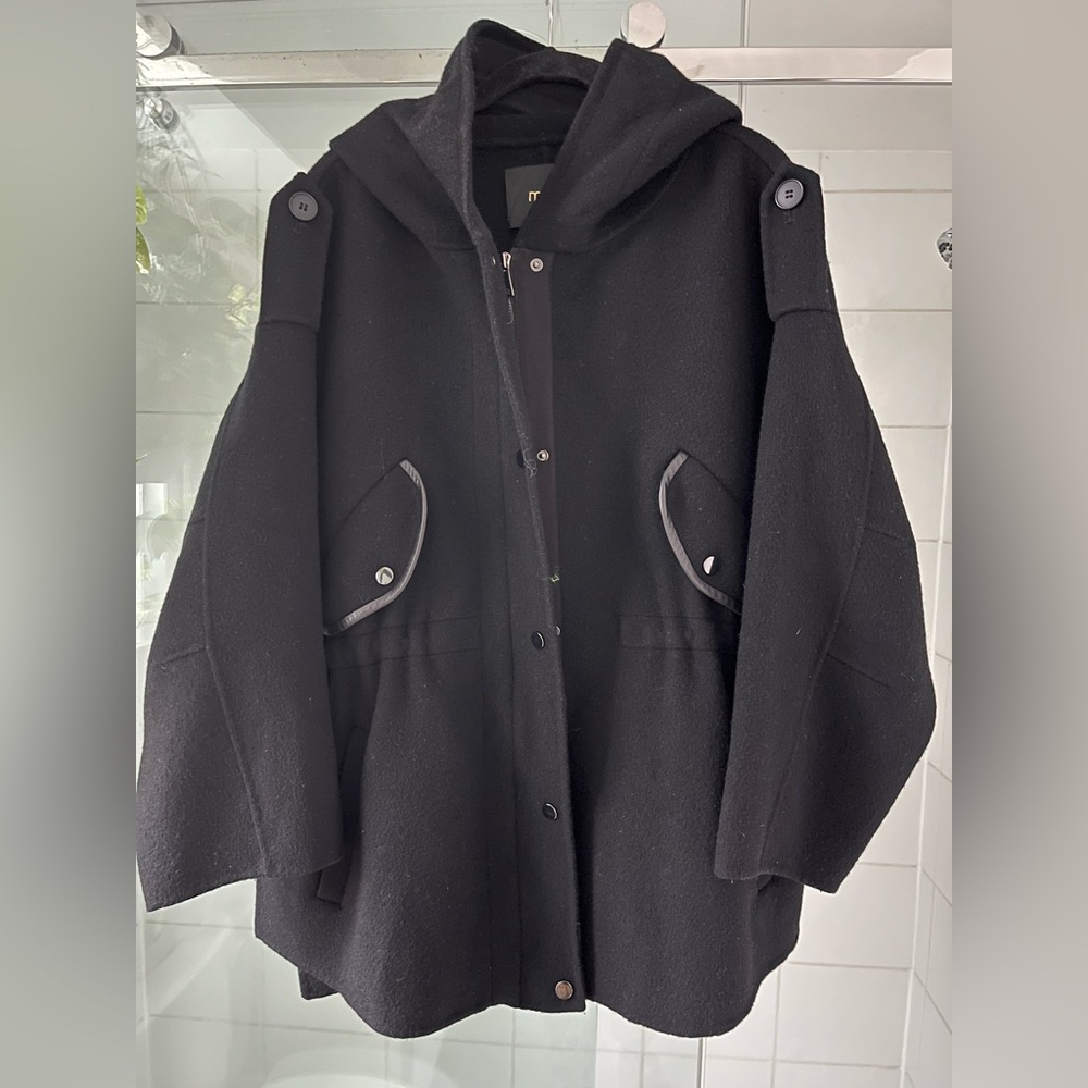 MAJE Wool-blend hooded cape style coat